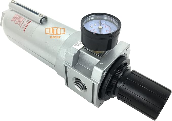 1" NPT SUPER DUTY Compressed Air In Line Filter Regulator Combo Piggyback, Metal Bowl, 5 Micron Element, Adjustable From 7 to 175 PSI (AUTO DRAIN)