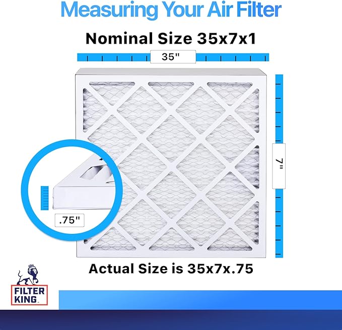 Filter King 35x7x1 Air Filter | 4-PACK | MERV 8 HVAC Pleated A/C Furnace Filters | MADE IN USA | Actual Size: 35 x 7 x .75"
