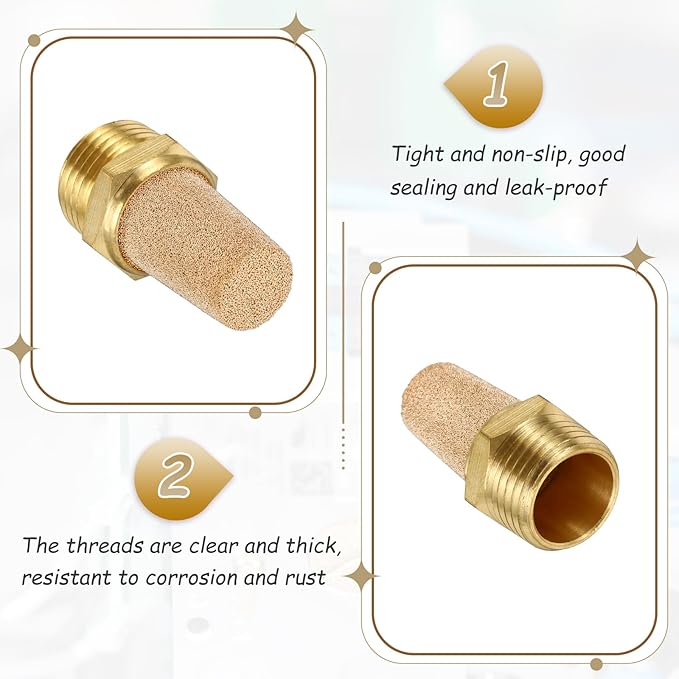 MECCANIXITY 4pcs Male Air Pneumatic Mufflers 1/2" NPT Male Sintered Bronze Muffler Air Line Fittings for Pneumatic Tool and Industrial Machinery