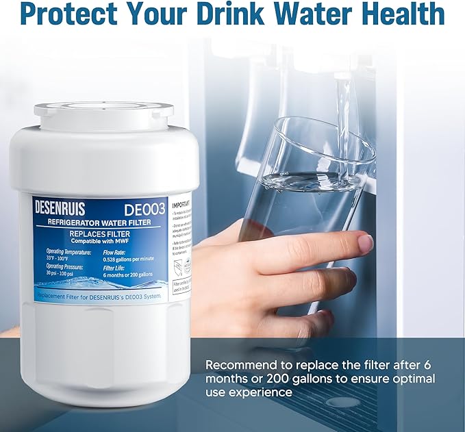Water Filter Replacement Compatible with GE MWF, SmartWater MWFP, MWFA, GWF, HDX FMG-1, WFC1201, RWF1060, 197D6321P006, Kenmore 9991, Pack of 2, By DESENRUIS