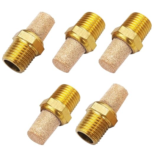 mxuteuk 5pcs 1/4" NPT Brass Pneumatic Muffler Filter Noise Silencer, Hex Sintered Silencer Air Line Fitting XYQ-G-(1-4)