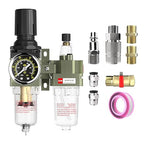 NPT 1/4 Air Regulator with Gauge,Air Compressor Water Separator with Accessories,Pneumatic Compressed Air Filter Pressure Oil Trap(AC2010-02)