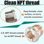 1/2" NPT Male to 3/8" NPT Female Hex Bushing Reducer, 304 Stainless Steel NPT Reducing Adapter Pipe Fitting, Heavy Duty Pipe Hex Bushing for Reducing Pipe (1/2” MNPT x 3/8” FNPT)