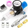 MEANLIN Air Compressor Moisture Filter, AFR2000 Air Line Filter, 1/4" NPT Inlet with 150 PSI Gauge and Valve Shut Off Switch for Air Tools and and Spray Paint Gun