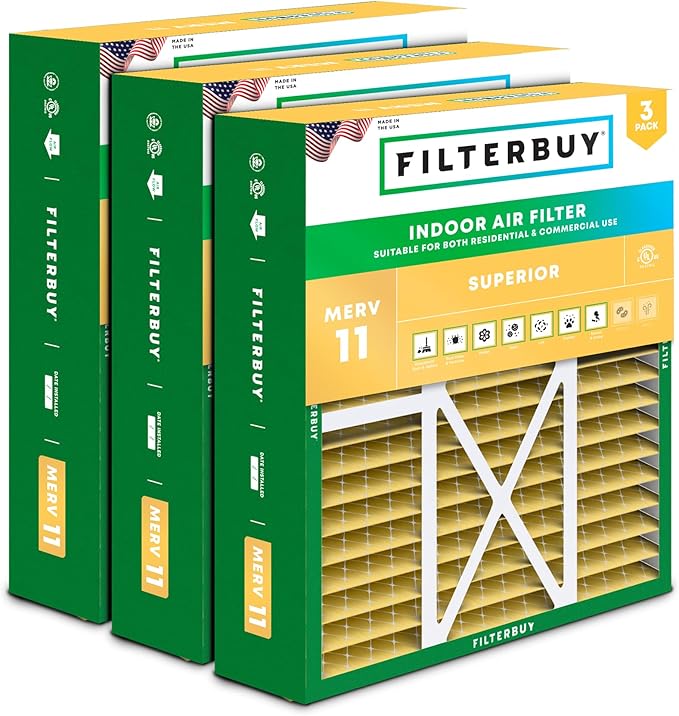 Filterbuy 16x20x5 Air Filter MERV 11 Superior Pet & Allergy Defense (3-Pack), Pleated HVAC AC Furnace Filters for Honeywell FC100A1003, Lennox X0592, and More (Actual Size: 15.75 x 19.75 x 4.38)