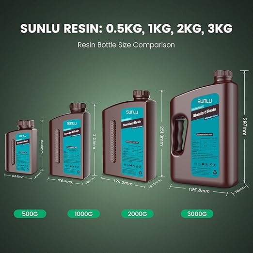 SUNLU 3D Printer Resin 3kg, Fast Curing Standard 3D Resin for Most Resin 3D Printers, 395 to 405nm UV Curing 3D Printing Liquid Photopolymer Resin, Low Shrinkage and High Precision, 3000g, Grey