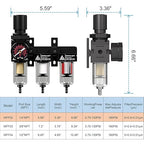 3 Stage Air Dryer 1/4" NPT,Air Dryer System Air Compressor Filter Dryer,5 &0.5 &0.01 Micron Filter Cartridge,Semi-Auto Drain, Metal Bracket-Blue