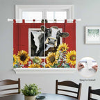 Cows Sunflowers Bedroom Curtains 63 Inch Length, Window Curtains Tab Top, Spring Botanical Floral Bees Red Barn Light Filtering Window Treatments Drapes 42"x63" 2 Panel