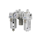 PneumaticPlus SAU400A-N04G - Dual Air System 1/2" NPT - Compressed Air Filter, Pressure Regulator & Lubricator w/Additional Free Air Port 3/8" NPT - Manual Drain, Poly Bowl