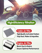 Cabin Air Filter Replace CF10134 & Engine Air Filter Replace CA11399 Compatible with Honda Accord L4 2.0L Hybrid 2014-2015 2017-2022