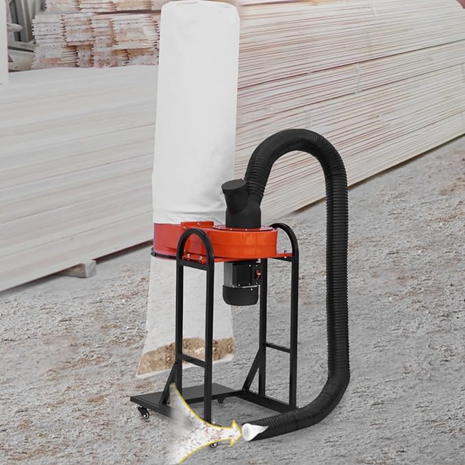 VEVOR 1.5 HP Dust Collector, 716 CFM, Portable Vortex Dust Collector, with 47 Gallon Collection Bag and Mobile Base, 120V, 3400 RPM, 5μm Canister Filter Kit, for Woodworking Dust Collection System