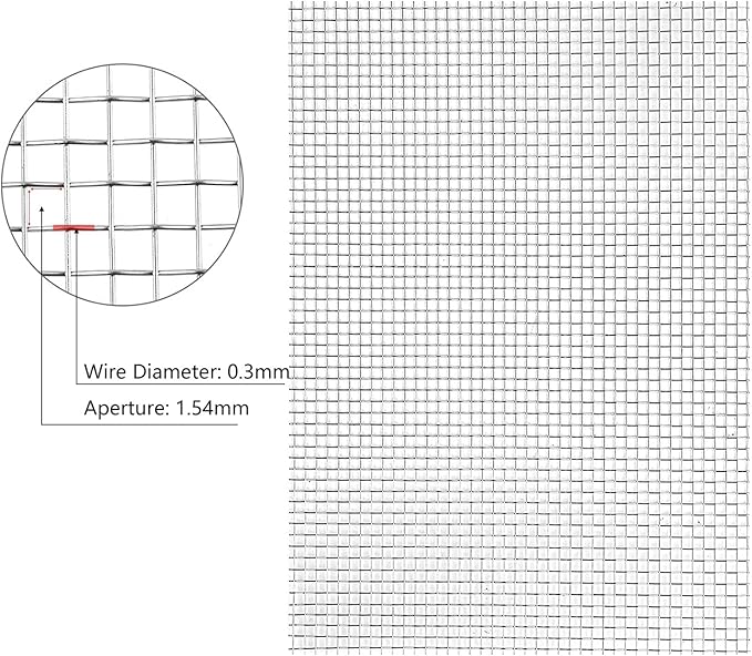 Stainless Steel Woven Wire Mesh Stainless Steel Woven Wire Mesh 14 Mesh Rodent Control Cage Net Garden Insect Screen Corrosion-Resistant Filter - 1.54mm Hole