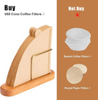 Cone Coffee Filter Holder, Stand Coffee Filter Storage, Coffee Filter Container for V60 Paper Coffee Filters Size #01 and #02, Cherry Wood & Brass