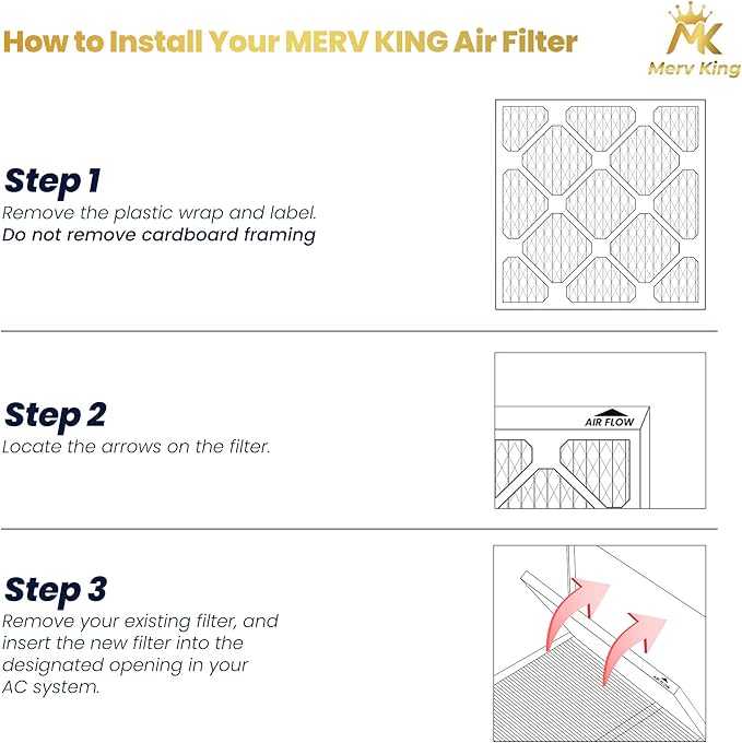 MervKing 20x25x4 Air Filter Actual Size: 19.88" x 24.88" x 4.31" MERV 13 MPR 1500-1900 | MADE IN USA | 1-Pack | Pleated HVAC AC Furnace Replacement