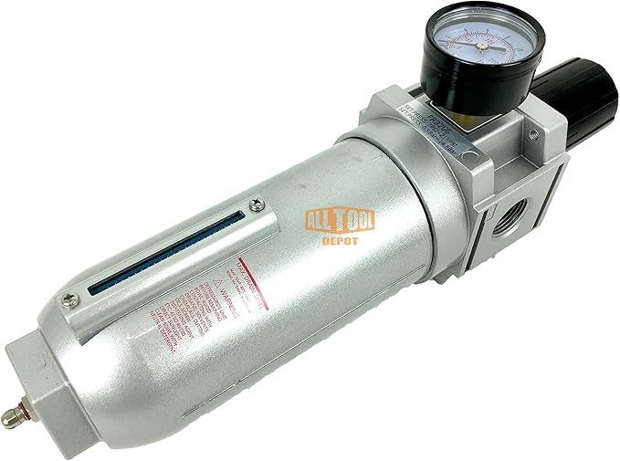 1" NPT SUPER DUTY Compressed Air In Line Filter Regulator Combo Piggyback, Metal Bowl, 5 Micron Element, Adjustable From 7 to 215 PSI (MANUAL DRAIN)