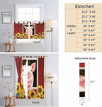 Pigs Sunflowers Bathroom Curtains 63 Inch Length, Window Curtains Tab Top, Farmhouse Red Barn Flowers Animals Light Filtering Window Treatments Drapes 52"x63" 2 Panel