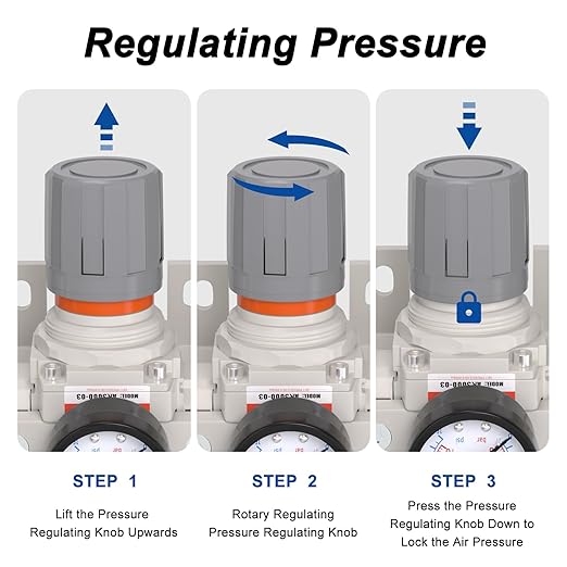 AIRZOE 3/8” NPT Air Compressor Filter, Regulator and Lubricator Combos FRL - Water Oil Trap Separator AC3000-03, 5 Micron Brass Element, Semi-Auto Drain, 0-150 psi Gauge