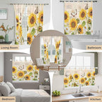Yellow Sunflowers Kitchen Curtains 45 Inch Length, Short Cafe Window Curtains Tab Top, Country Farm Butterfly Flower Light Beige Light Filtering Window Treatments Tier Drapes 27.5"x45" 2 Panel