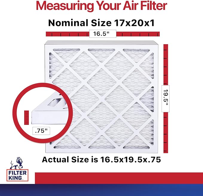 Filter King 17x20x1 Air Filter | 12-PACK | MERV 11 HVAC Pleated A/C Furnace Filters | MADE IN USA | Actual Size: 16.5 x 19.5 x .75"