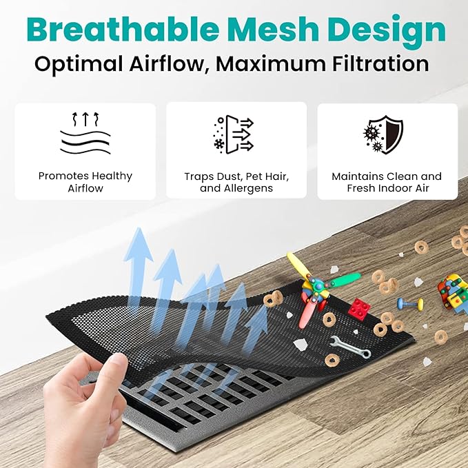 Efforest Floor Vent Covers Magnetic - 6 Pack Air Filters Mesh Screen Dust Filter Register Deflectors for Home HVAC AC Grilles & RV - Strong Hold Washable (5.5x14 Inch)