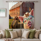 Farm Pig Living Room Curtains 96 Inch Length, Window Curtains Tab Top, Farmhouse Barn Funny Animals Butterfly Light Filtering Window Treatments Drapes 52"x96" 2 Panel