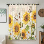 Yellow Sunflowers Living Room Curtains 84 Inch Length, Window Curtains Tab Top, Country Farm Butterfly Flower Light Beige Light Filtering Window Treatments Drapes 52"x84" 2 Panel