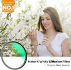 K&F CONCEPT 52mm White Mist 1/4 Filter, 18 Multi-Layer Coatings Dreamy Soft White Diffusion Filter with Cleaning Cloths for Portrait/Video/Vlog Photography