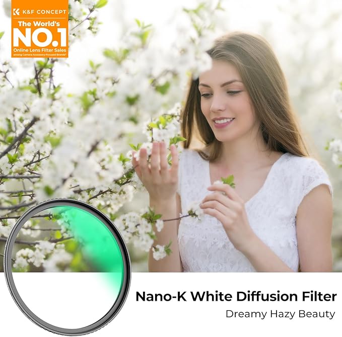 K&F CONCEPT 82mm White Mist 1/4 Filter, 18 Multi-Layer Coatings Dreamy Soft White Diffusion Filter with Cleaning Cloths for Portrait/Video/Vlog Photography