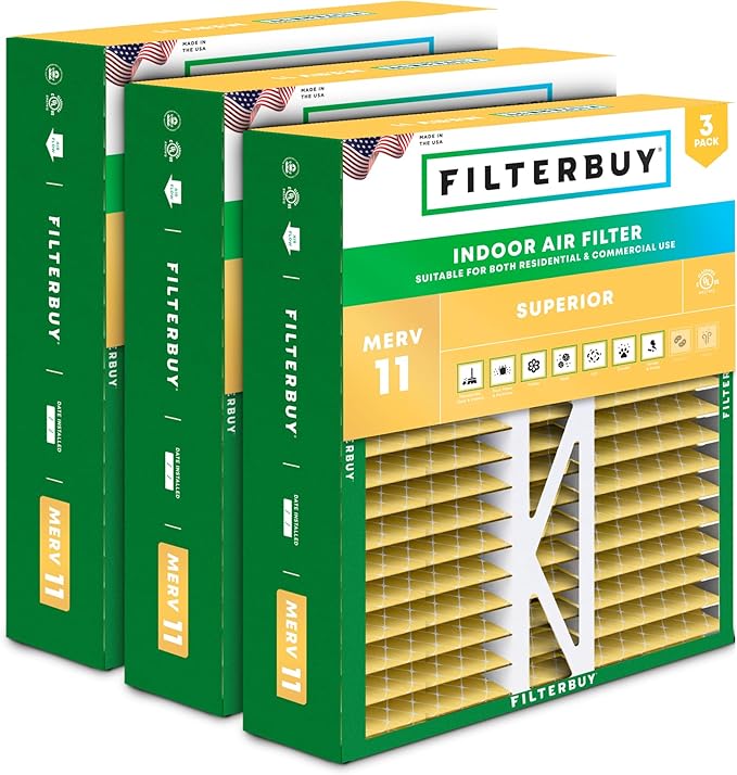 Filterbuy 16x22x5 Air Filter MERV 11 Superior Pet & Allergy Defense (3-Pack), Pleated HVAC AC Furnace Filters for Amana, Coleman, Goodman, York, and More (Actual Size: 15.38 x 21.88 x 5.25)