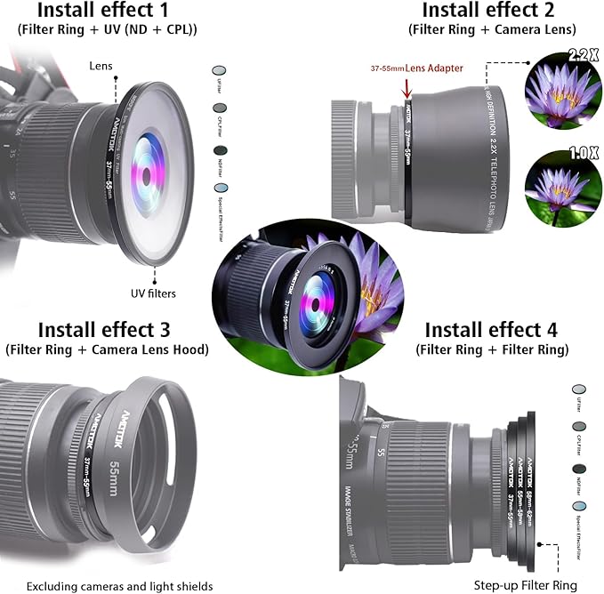 37mm Lens to 55mm Camera Lens Adapter,37mm to 55mm Filter Step up Ring Adapter Ring,Compatible All 55mm Filter Accessory