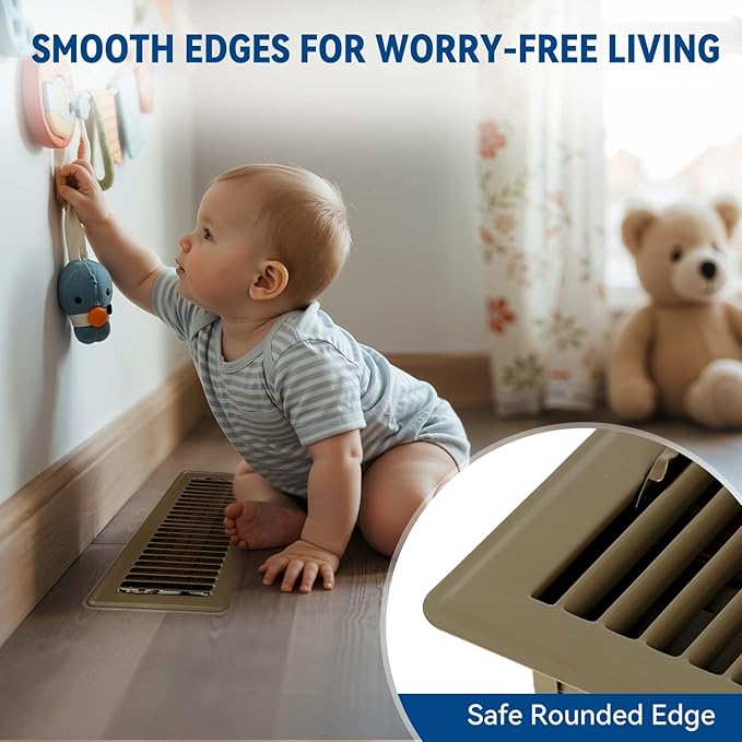 4" x 10" Floor Register Vent Covers 4-Pack, Walkable Powder-Coated Metal Vent Covers with Adjustable Airflow, Curved Safe Edges for Floor/Wall, Brown