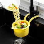 JOMCYDM Kitchen Sink Basket, Faucet Hanging Draining Basket, Kitchen Waste Catcher Hands-Free Press to Empty, Prevents Clogs & Messy Scraping (Yellow)