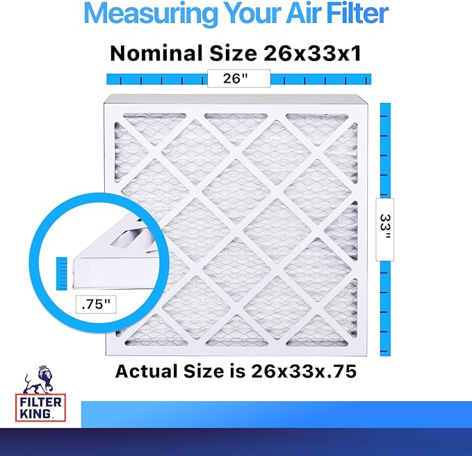 Filter King 26x33x1 Air Filter | 4-PACK | MERV 8 HVAC Pleated A/C Furnace Filters | MADE IN USA | Actual Size: 26 x 33 x .75"
