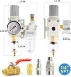 MEANLIN Air Compressor Moisture Filter, AC2010 Air Line Filter, 1/4" NPT Inlet with 150 PSI Gauge and Valve Shut Off Switch for Air Tools and Spray Paint Gun