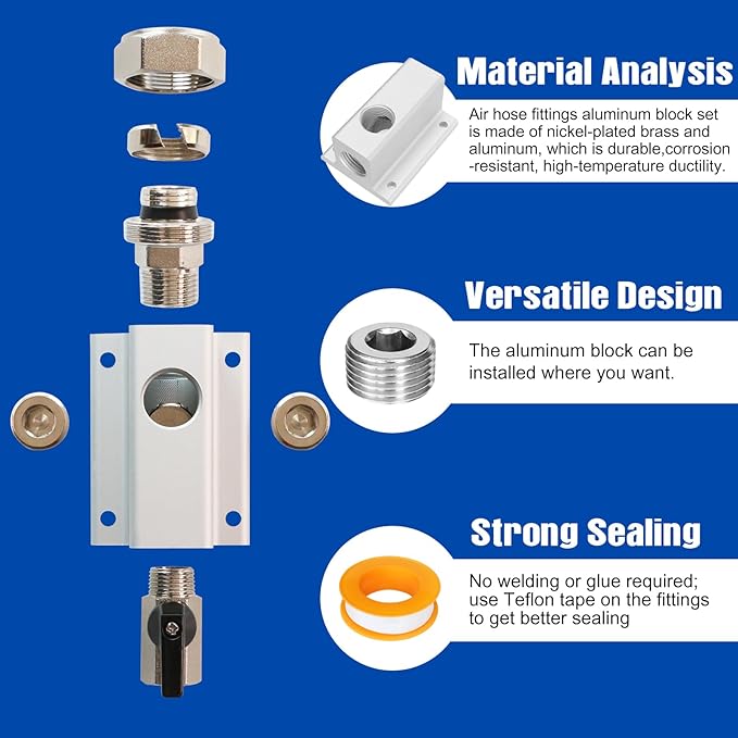 3/4'' Compressed Air Outlet Kit, Shop Air Line Kit Includes Air Compressor Manifold and 1/2'' NPT Straight Fitting, Air Compressor Accessories Kit for Compressed Air Piping System
