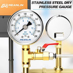 MEANLIN MEASURE 0~200Psi Dry Pressure Gauge Stainless Steel 1/8" NPT 2" FACE DIAL Waterproof for Air Compressor Air Regulator Water Filter Lower Mount, with 1/4" NPT and 3/8" NPT Hex Bushing