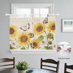 Farm Sunflowers Bedroom Curtains 63 Inch Length, Window Curtains Tab Top, Retro Flowers Butterfly Botanical Beige Light Filtering Window Treatments Drapes 42"x63" 2 Panel