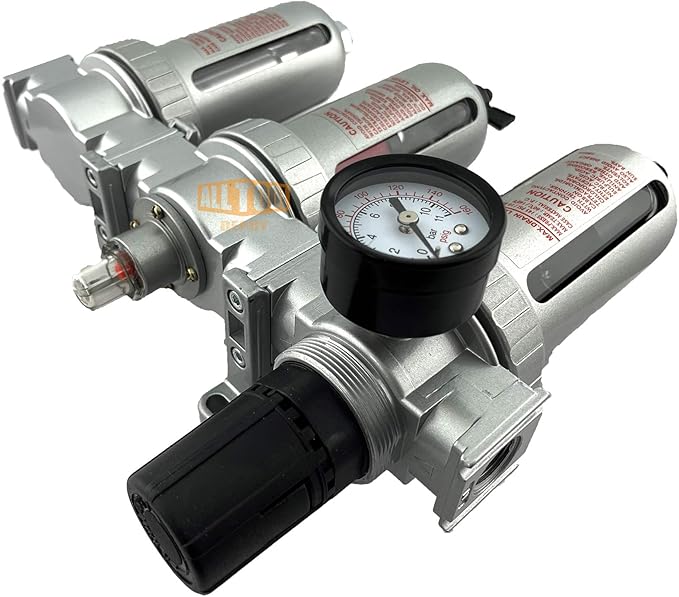 1/2" NPT Mid Flow Filter Regulator Coalescing Desiccant Dryer System For Compressed Air Lines, Poly Bowls, Great For Paint Spray And Plasma Cutter (AUTO DRAIN)