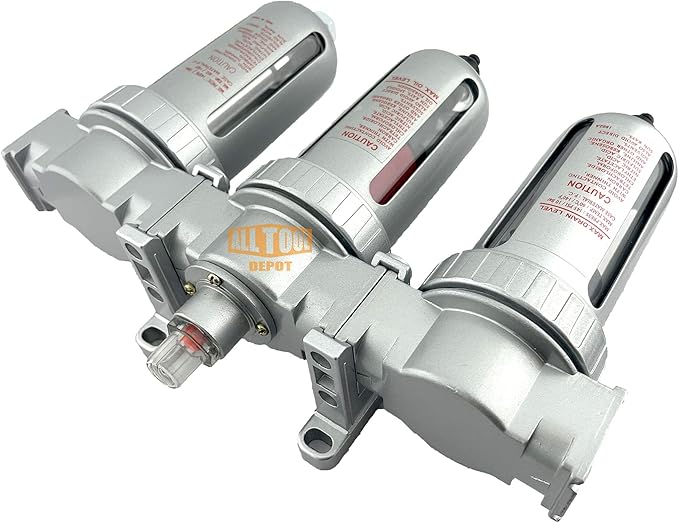 1/4" NPT MID FLOW 3 Stages Filter Coalescing Desiccant Dryer System For Compressed Air Lines, Poly Bowls, Great For Paint Spray And Plasma Cutter (MANUAL DRAIN)