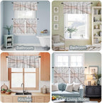 Kitchen Window Curtains Valance and Tier Set, Farmhouse Retro Wooden Barn Rod Pocket Tier Curtain Valance Set, Vintage Village Wood Grain Light Filtering Cafe Curtains for Bedroom Living Room