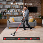Cordless Vacuum Cleaner for Home, 80,000PRM Powerful 4 in 1 Lightweight Stick Vacuum with 2 Adjustable Suctions, Max 40 Mins Runtime, 2600mAh Rechargeable Vacuum Cleaners (Afterglow Red)