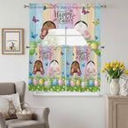 Swag Valance Curtains, Happy Easter Rabbit Butt Egg on Daisy Leaf Rod Pocket Valances Swag Topper for Kitchen Windows, Bufferfly on Wood Barn Light Filtering Short Curtain for Bedroom Bathroom 56x36In