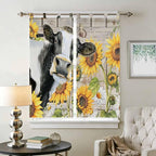 Yellow Sunflowers Bedroom Curtains 72 Inch Length, Window Curtains Tab Top, Farmhouse Cow Barn Doors Floral Butterfly Light Filtering Window Treatments Drapes 52"x72" 2 Panel