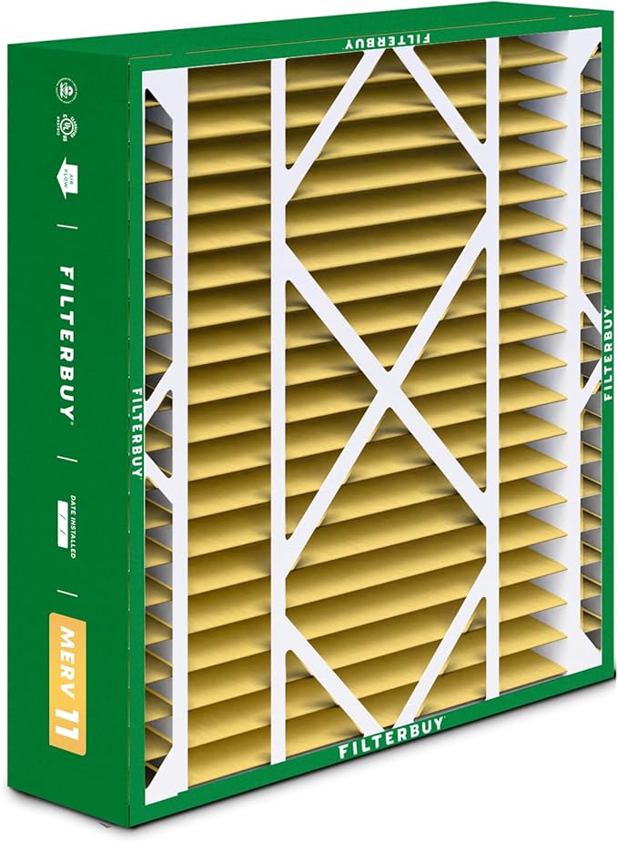 Filterbuy 24x25x5 Air Filter MERV 11 Superior Pet & Allergy Defense (2-Pack), Electrostatic Pleated HVAC AC Furnace Filters for Carrier FILXXCAR0024, Maytag & More (Actual Size: 23.63 x 24.69 x 4.25)