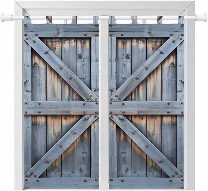 Farmhouse Wood Grain Living Room Curtains 84 Inch Length, Window Curtains Tab Top, Vintage Country Barn Gate Textured Light Filtering Window Treatments Drapes 42"x84" 2 Panel