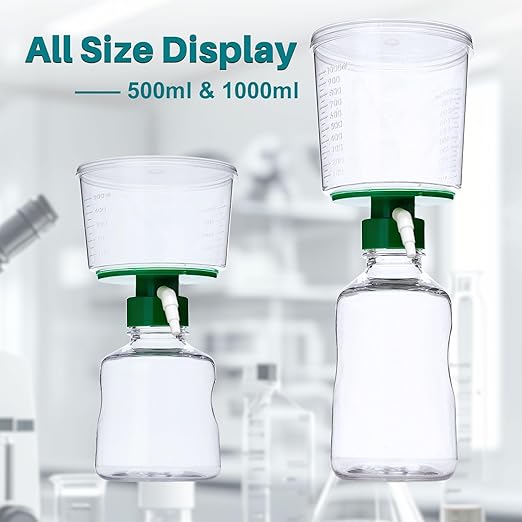 500ml Vacuum Filtration System, Disposable Sterile Vacuum Filter Units with PES Membrane, 0.22μm Pore Size, 90mm Diameter for Laboratory, Chemistry, Graduated, Individually Wrapped, 1/Case