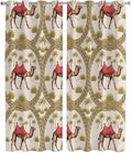 2 Panel Kitchen Cafe Curtains, Camels Palm Trees Sunlight Filtering Nature Air Through, Window Decor Tier Curtains for Living Room 104W x 90L inch Desert Date Coconut Trees Leaves Cords Beige