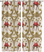 2 Panel Kitchen Cafe Curtains, Camels Palm Trees Sunlight Filtering Nature Air Through, Window Decor Tier Curtains for Living Room 104W x 90L inch Desert Date Coconut Trees Leaves Cords Beige