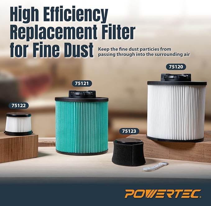 POWERTEC DCV5011H HEPA Filters for DeWalt DCV501HB 20V Cordless Handheld Vacuum 4 Pack w/ 8 Pack Foam Sleeve Filters, Cartridge Filter for DeWalt Vacuums (75123)