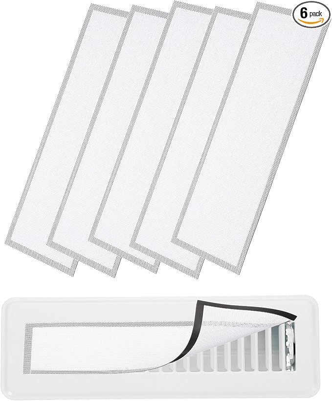 YOKIVE 6 Pcs Magnetic Floor Vent Covers, Floor Register Cover PVC Mesh Air Vent Screen Filters, Great for Home Floor, Wall, Ceiling, Catch Debris Hair Dust (White, 16-Inch x 6-Inch)